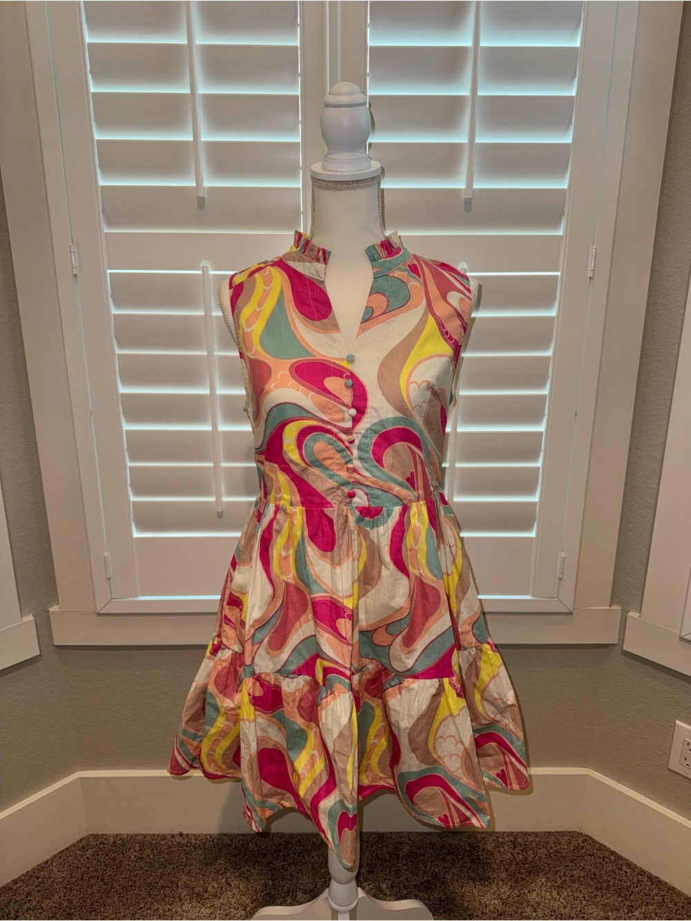 Karlie Multicolor Swirl Mini Dress - Pink, Yellow, Blue
